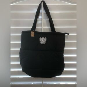 New Pink brand black puffer tote bag with zipper